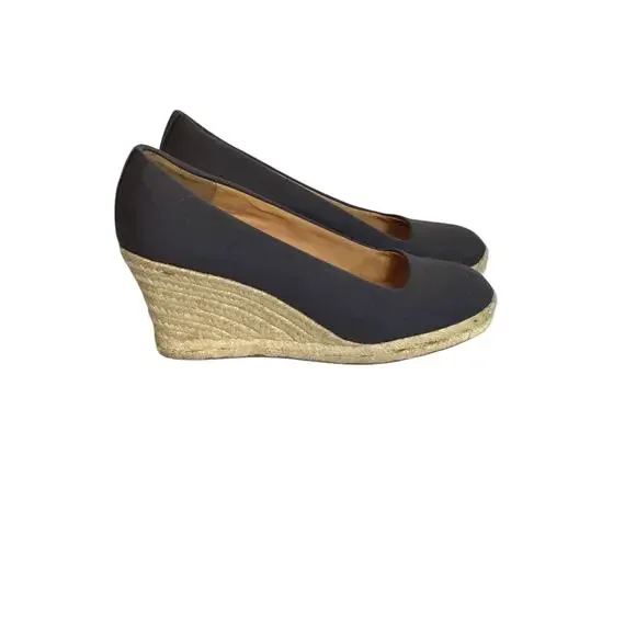 J Crew Women Fabric Wedge Espadrilles Sz. 8 Dark gray EUC (Litle Wear) leisure - Picture 1 of 9